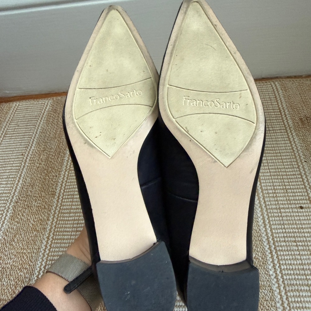 Black leather Ankle Strap Shoes low block heel - Picture 3 of 5